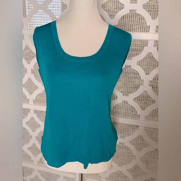 Ming Wang Turquoise Sleeveless Tank Top Medium Knit Aqua Blue Designer Sweater - Picture 2 of 10